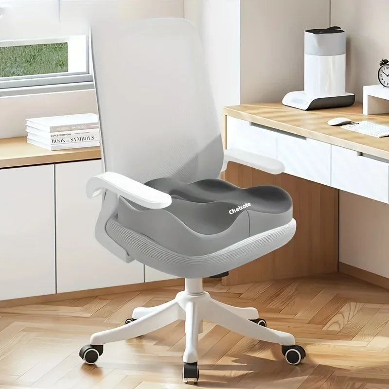 1pc Memory Foam Seat Cushion - 3D Ergonomic Support| Light Green & Grey, Washable Polyester, Car/Office Essentials