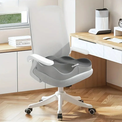 1pc Memory Foam Seat Cushion - 3D Ergonomic Support| Light Green & Grey, Washable Polyester, Car/Office Essentials